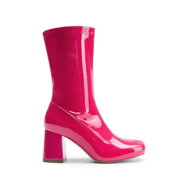 Women’s Square-Toe Block Heel Go-Go Boots - HOT PINK - 1