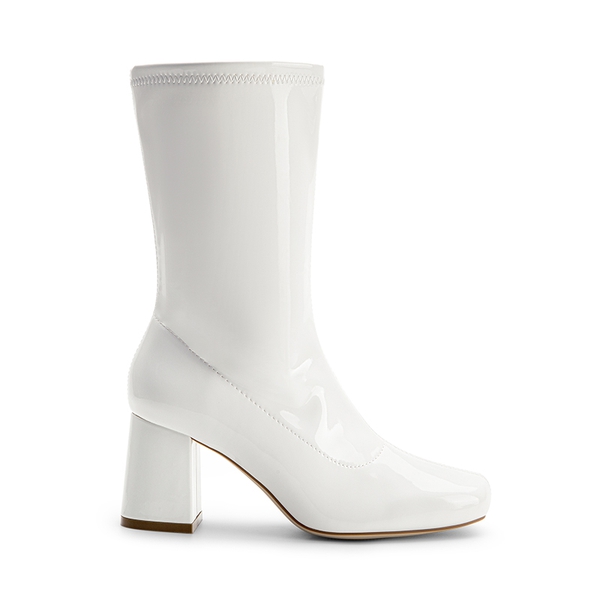 Women’s Square-Toe Block Heel Go-Go Boots - WHITE-PAT-1 - 1
