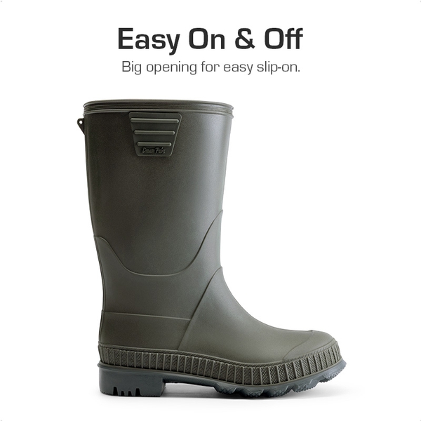 Kids’ Waterproof Slip-On Rain Boots - OLIVE - 1