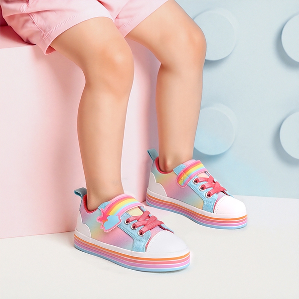 Girls’ Rainbow Ombre Hook-and-Loop Sneakers - RAINBOW/BLUE - 5