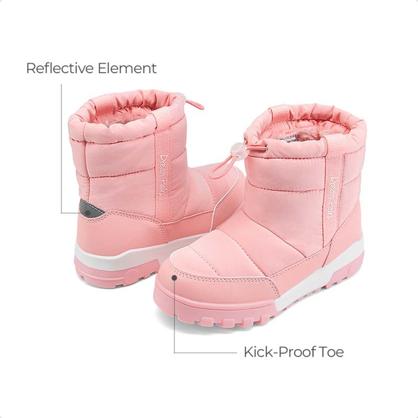 Kids’ Adjustable Drawstring Winter Snow Boots - PINK - 4