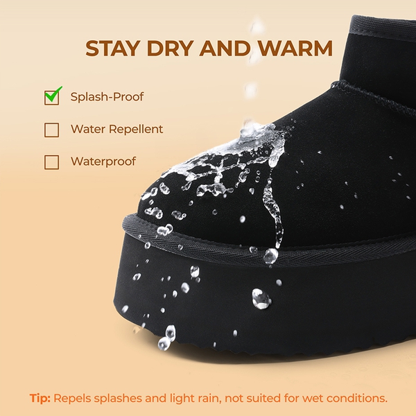 Women’s Suede Faux Fur Warm Winter Snow Boots - BLACK - 4
