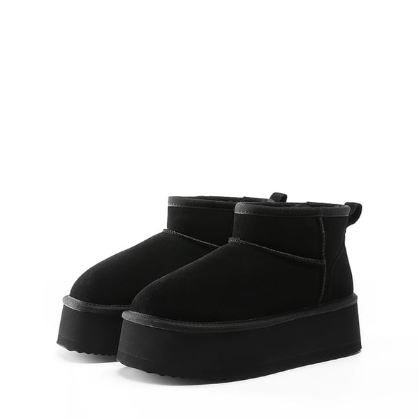Women’s Suede Faux Fur Warm Winter Snow Boots - BLACK - 2