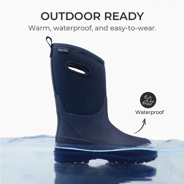 Kids’ Camo Pull-On Winter Snow Boots - NAVY - 1