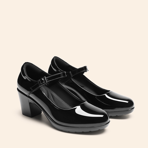 Ascenelle Round Toe Mary Jane Pumps - Edenia - BLACK-PAT - 2