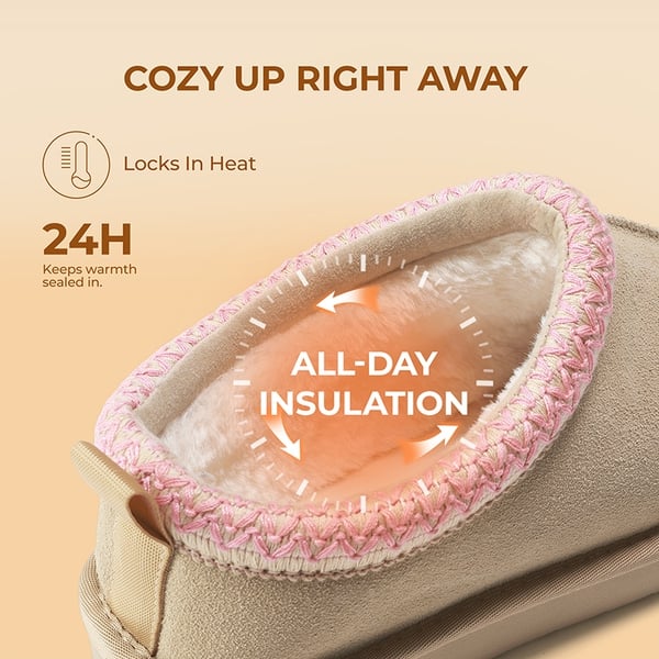 [FuzzyEasy Women's Slip-on] Embroidered Suede Fuzzy Cozy Slippers - NUDE - 5