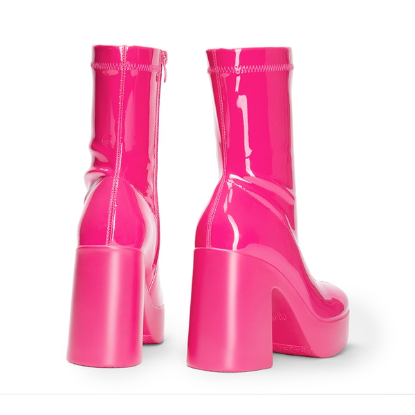 Dreamy Square Toe Platform Chunky Ankle Boots - Stella - HOT PINK-PAT - 5