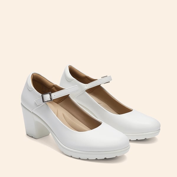 [Stand All Day Pumps] Edenia Round Toe Mary Jane Pumps - WHITE - 2