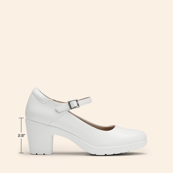 [Stand All Day Pumps] Edenia Round Toe Mary Jane Pumps - WHITE - 1