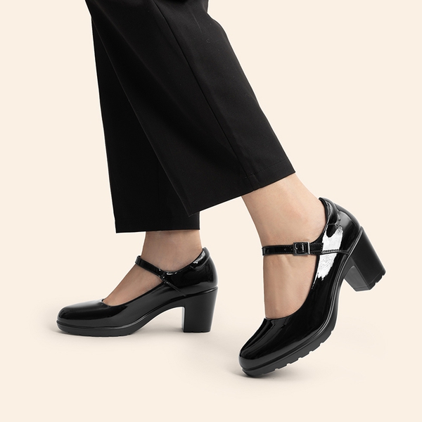 Ascenelle Round Toe Mary Jane Pumps - Edenia - BLACK-PAT - 7