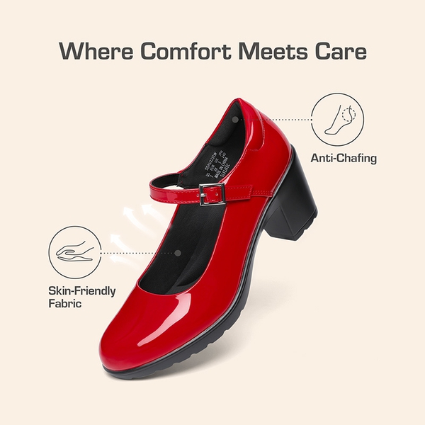 Ascenda Round Toe Mary Jane Pumps - Edenia - RED-PAT - 5