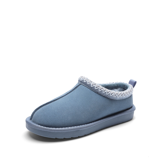 [FuzzyEasy Women's Slip-on] Embroidered Suede Fuzzy Cozy Slippers - DARK BLUE -  0