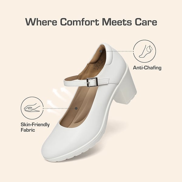 [Stand All Day Pumps] Edenia Round Toe Mary Jane Pumps - WHITE - 5