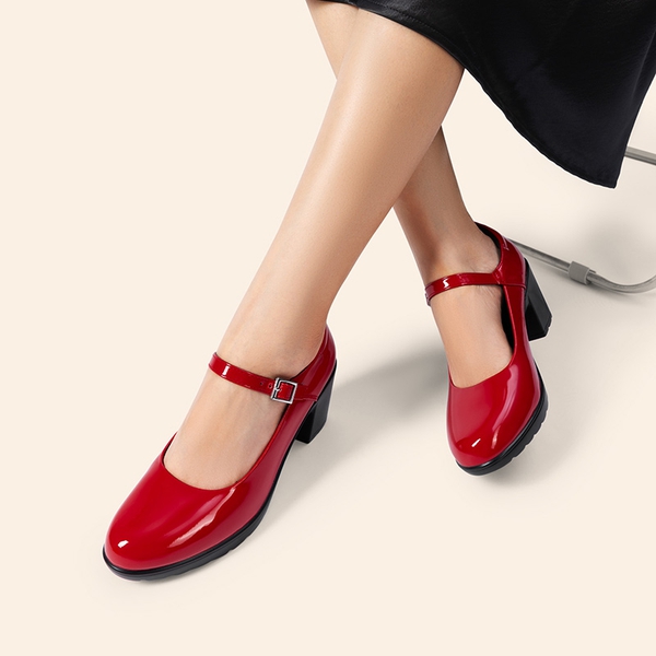 Ascenda Round Toe Mary Jane Pumps - Edenia - RED-PAT - 6