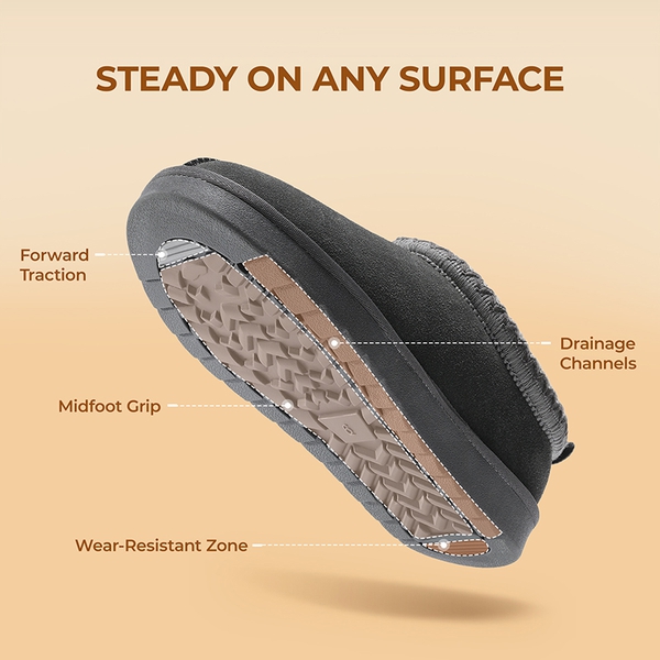 [FuzzyEasy Women's Slip-on] Embroidered Suede Fuzzy Cozy Slippers - GREY - 6