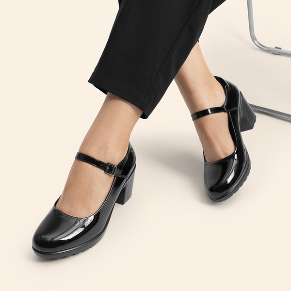 Ascenelle Round Toe Mary Jane Pumps - Edenia - BLACK-PAT - 6