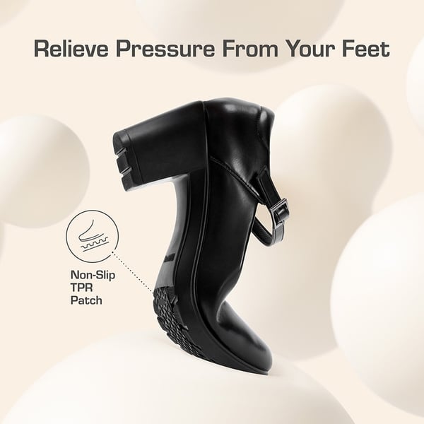 [Stand All Day Pumps] Edenia Round Toe Mary Jane Pumps - BLACK - 4