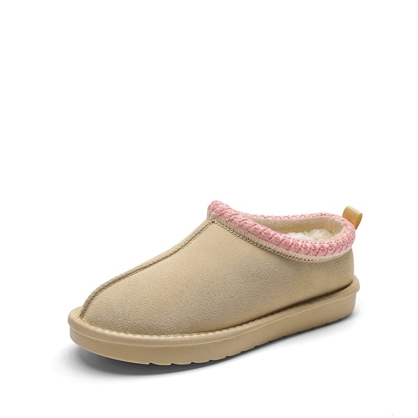 [FuzzyEasy Women's Slip-on] Embroidered Suede Fuzzy Cozy Slippers - NUDE -  0