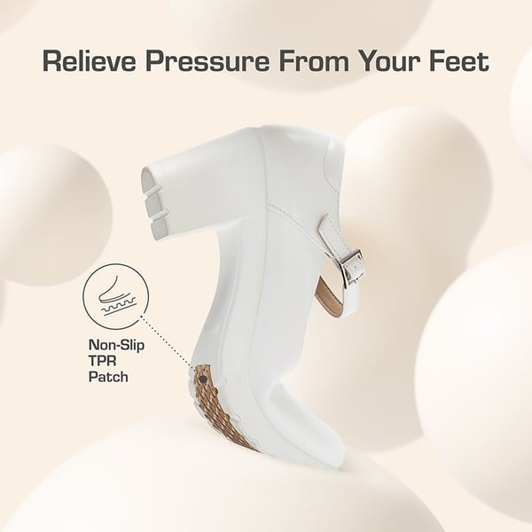 [Stand All Day Pumps] Edenia Round Toe Mary Jane Pumps - WHITE - 4