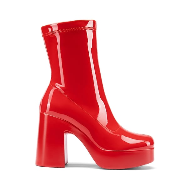 Square Toe Platform Chunky Ankle Boots - RED-PAT - 1