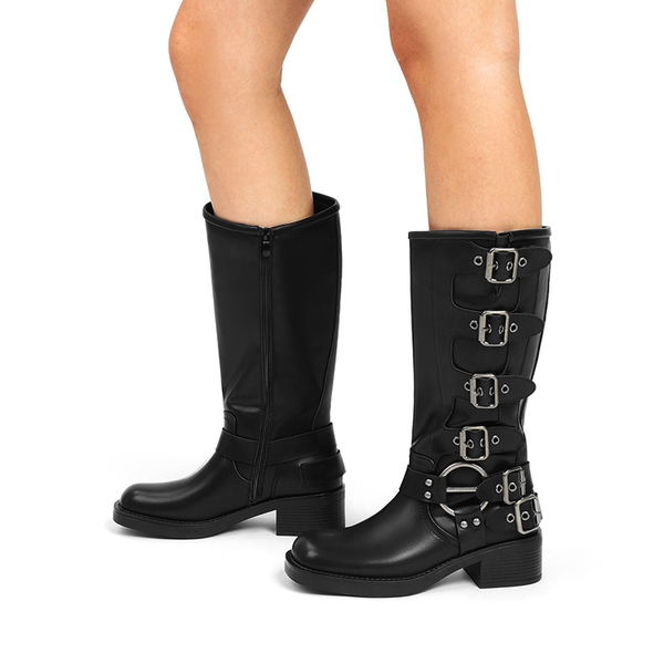 Square Toe Motorcycle Boots - BLACK-ZIPPER - 9