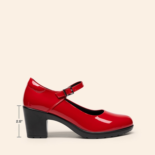 Ascenda Round Toe Mary Jane Pumps - Edenia - RED-PAT - 1