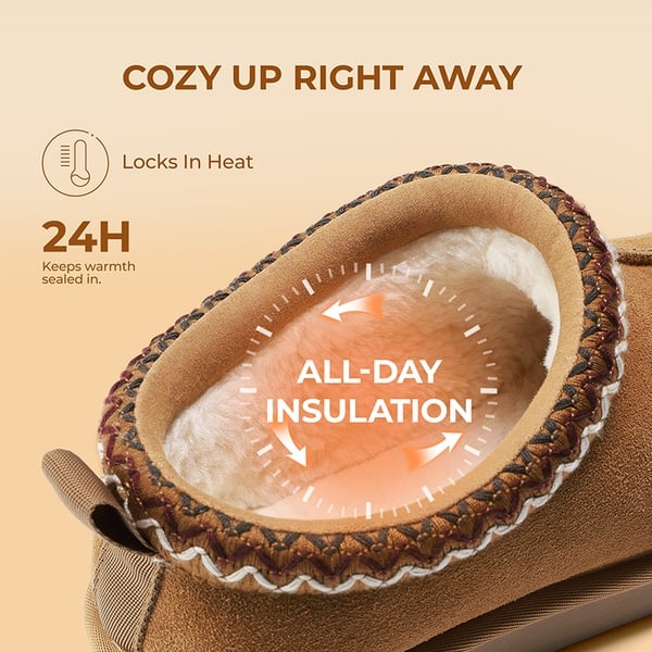 [FuzzyEasy Women's Slip-on] Embroidered Suede Fuzzy Cozy Slippers - CHESTNUT - 4