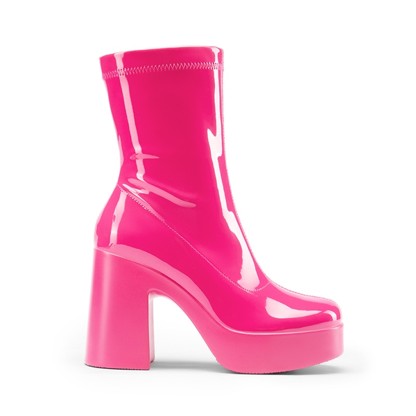 Dreamy Square Toe Platform Chunky Ankle Boots - Stella - HOT PINK-PAT - 3