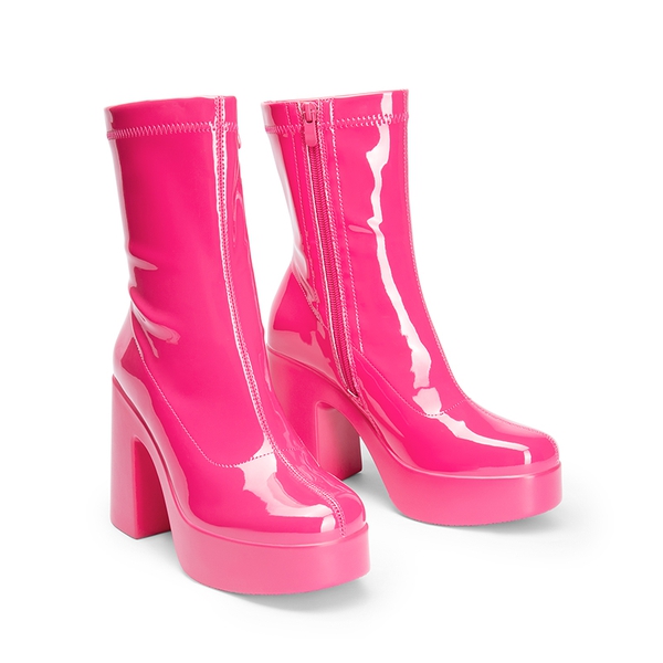 Dreamy Square Toe Platform Chunky Ankle Boots - Stella - HOT PINK-PAT - 6