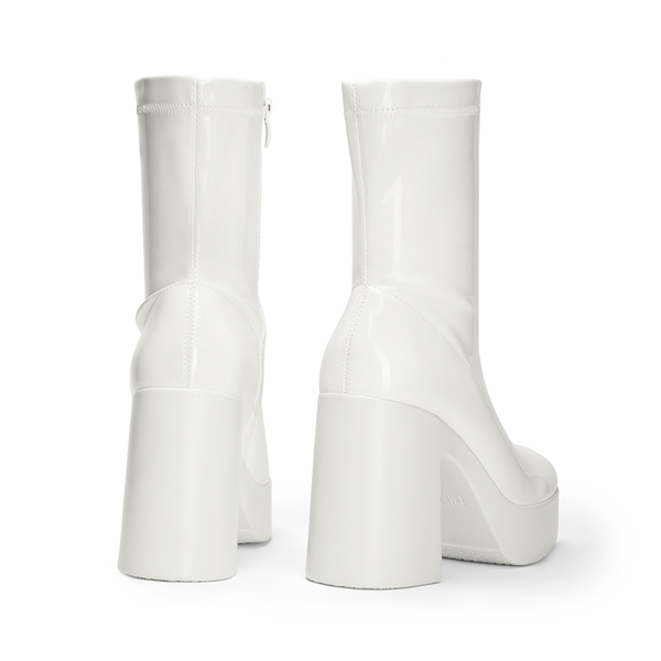 Dreamy Square Toe Platform Chunky Ankle Boots - Stella - WHITE-PAT - 4