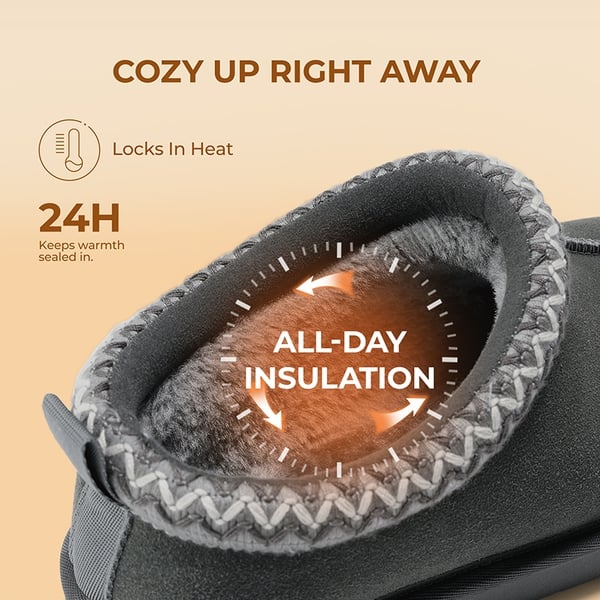 [FuzzyEasy Women's Slip-on] Embroidered Suede Fuzzy Cozy Slippers - GREY - 5