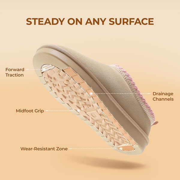 [FuzzyEasy Women's Slip-on] Embroidered Suede Fuzzy Cozy Slippers - NUDE - 6