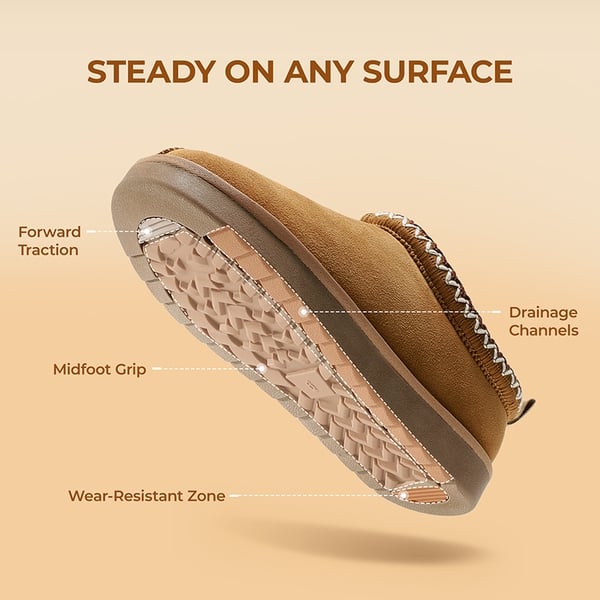 [FuzzyEasy Women's Slip-on] Embroidered Suede Fuzzy Cozy Slippers - CHESTNUT - 5