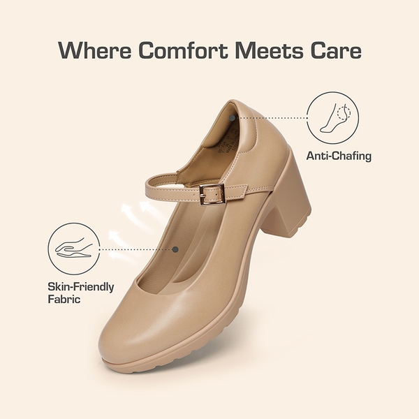 [Stand All Day Pumps] Edenia Round Toe Mary Jane Pumps - NUDE - 5