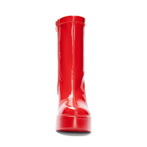 Square Toe Platform Chunky Ankle Boots - RED-PAT - 2