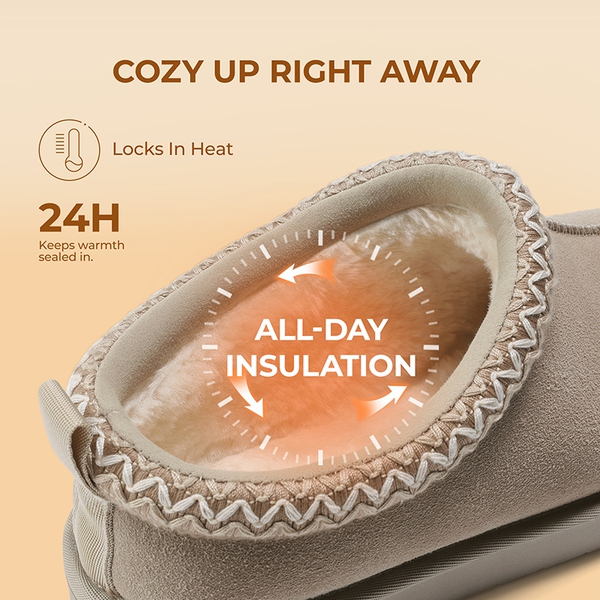 [FuzzyEasy Women's Slip-on] Embroidered Suede Fuzzy Cozy Slippers - SAND - 5