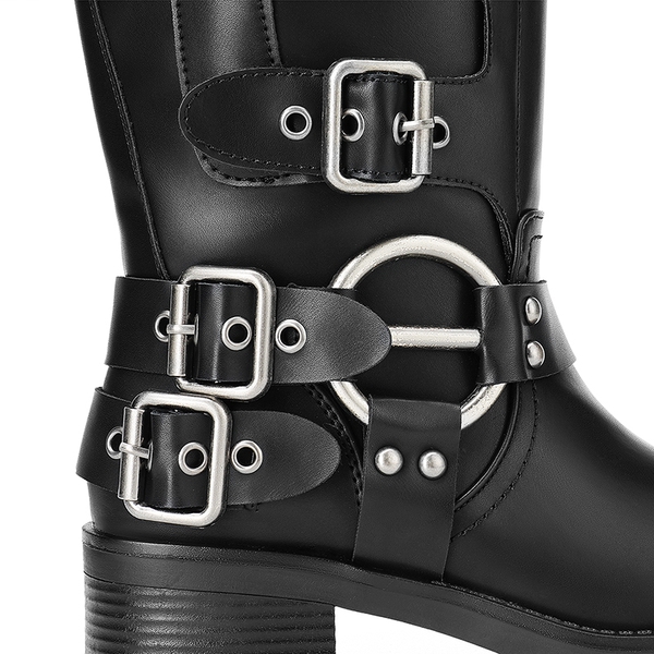 Square Toe Motorcycle Boots - BLACK-ZIPPER - 6