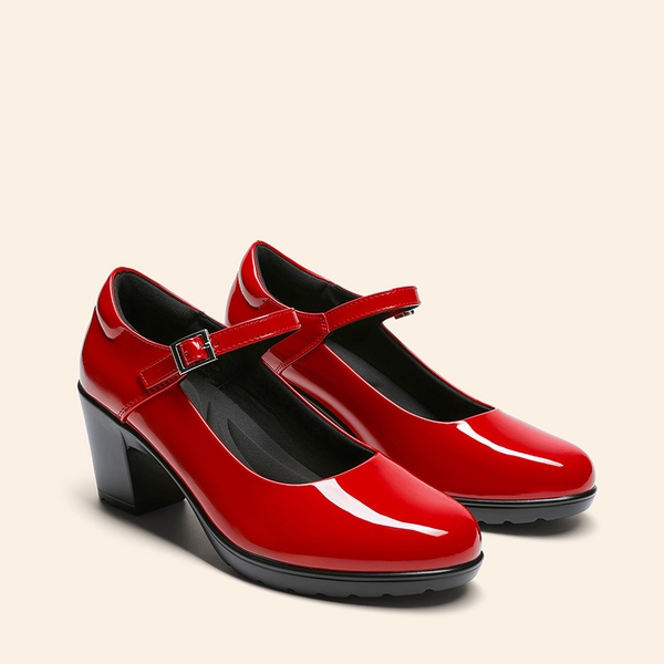 Ascenda Round Toe Mary Jane Pumps - Edenia - RED-PAT - 2