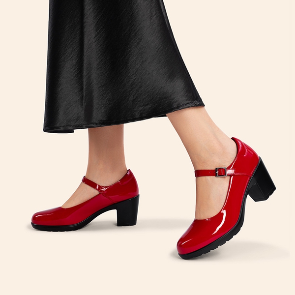 Ascenda Round Toe Mary Jane Pumps - Edenia - RED-PAT - 7