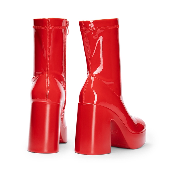 Square Toe Platform Chunky Ankle Boots - RED-PAT - 3