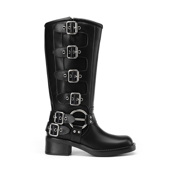 Square Toe Motorcycle Boots - BLACK-ZIPPER - 4