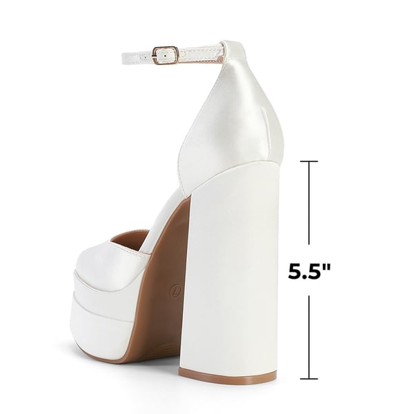 Dreamy High Chunky Square Toe Ankle Strap Platform Pumps - WHITE-SATIN - 4