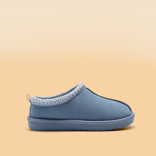 [FuzzyEasy Women's Slip-on] Embroidered Suede Fuzzy Cozy Slippers - DARK BLUE - 1