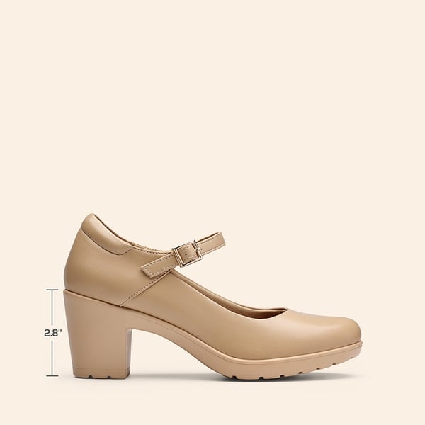 [Stand All Day Pumps] Edenia Round Toe Mary Jane Pumps - NUDE - 1