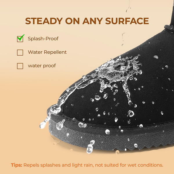 [FuzzyClassic Mini Boot] Splash-Proof Slip-On Suede Snow Boots - BLACK - 7