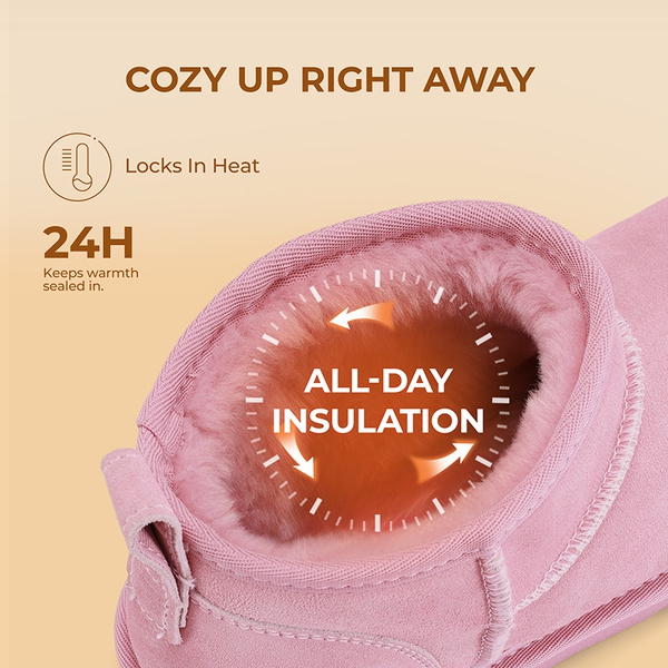 [FuzzyClassic Mini Boot] Splash-Proof Slip-On Suede Snow Boots - PINK - 5