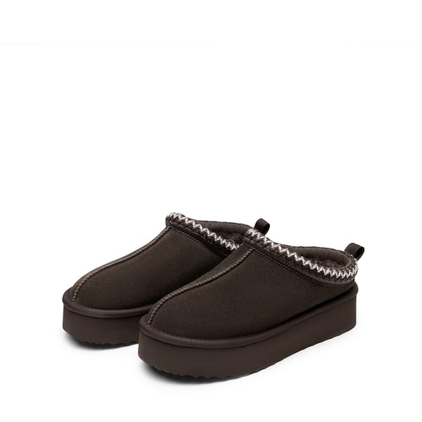 [FuzzyEasy Women's Platform Slip-on] Plush Fur-Lined Winter Platform Slippers - DARK BROWN - 1