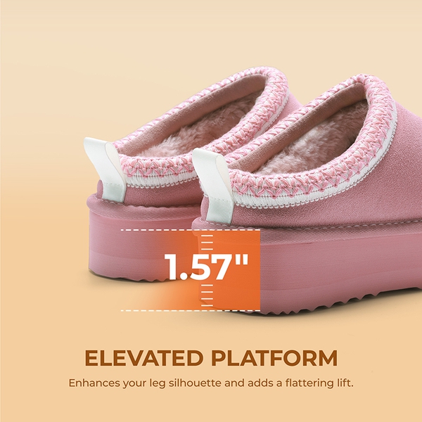 [FuzzyEasy Women's Platform Slip-on] Plush Fur-Lined Winter Platform Slippers - PINK - 5