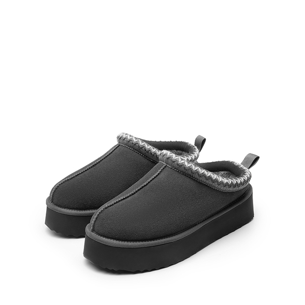 [FuzzyEasy Women's Platform Slip-on] Plush Fur-Lined Winter Platform Slippers - GREY - 1