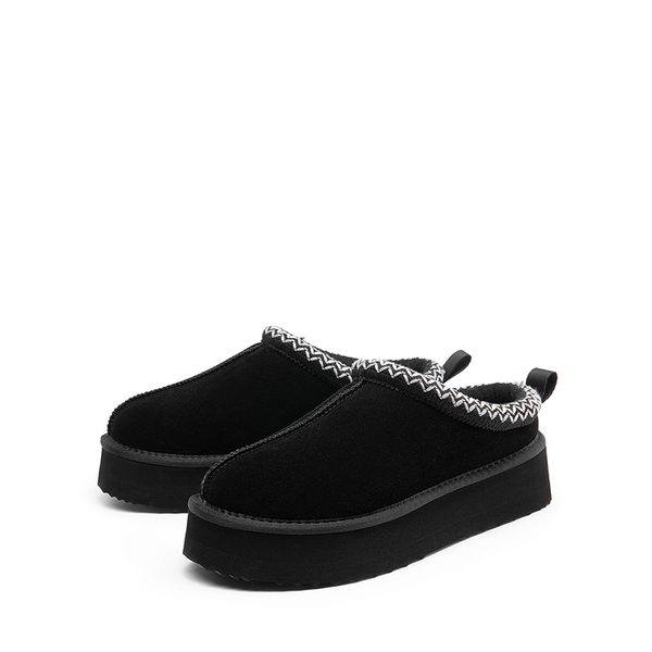 [FuzzyEasy Women's Platform Slip-on] Plush Fur-Lined Winter Platform Slippers - BLACK - 1